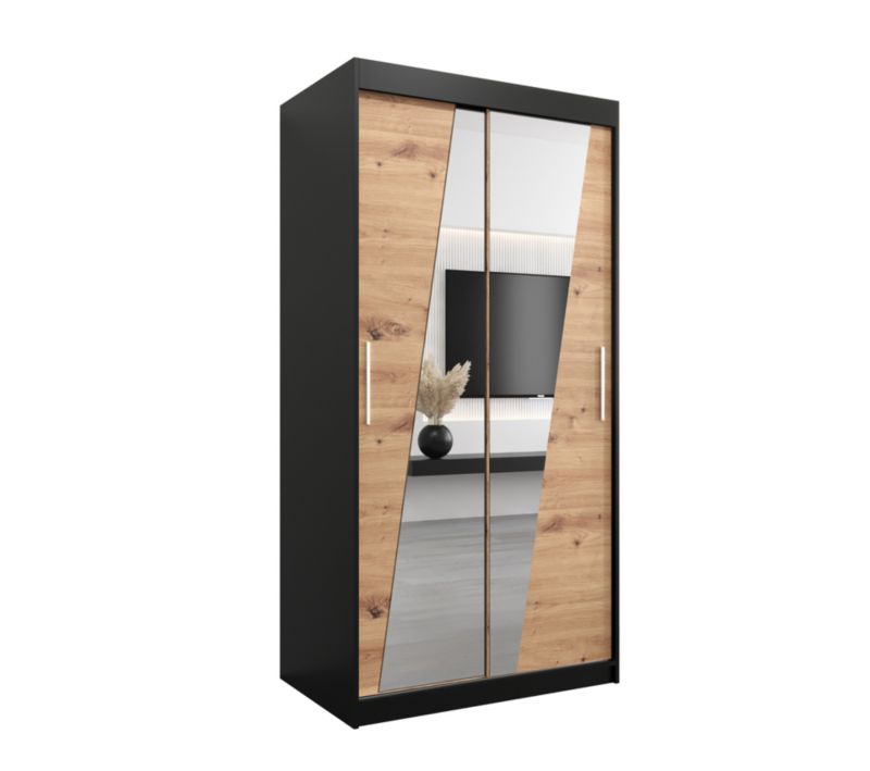 Szafa przesuwna Garderoba Abiks RHOMB 100 czarny mat + dąb artisan 1 szt.