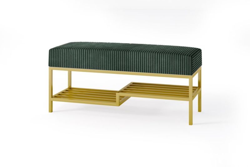 Ławka tapicerowana z półką Bettso Mello 100 cm w tkaninie poso na złotym stelażu zielony 1szt.