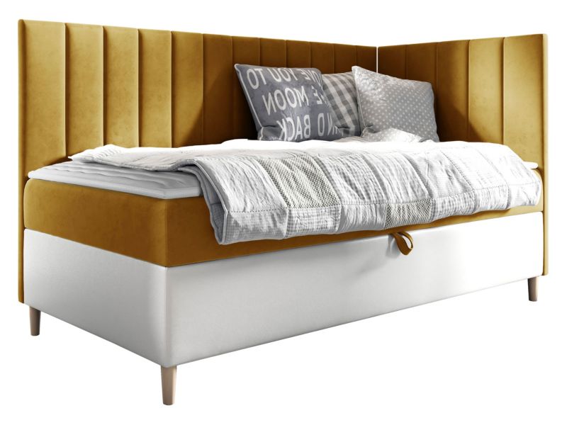 Łóżko kontynentalne MIRJAN 24 Maja Junior 3 100x200, Strona: Prawa biała ekoskóra/musztardowy 1 szt.