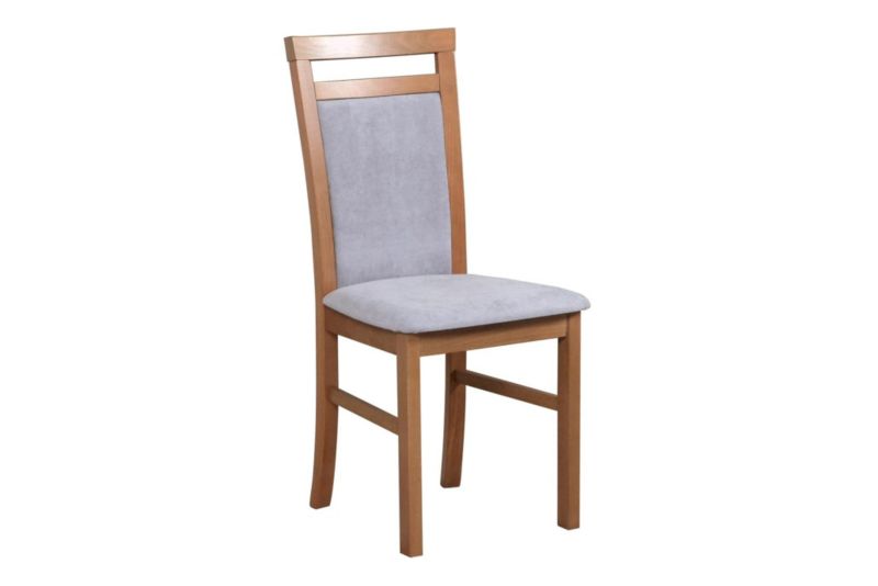 Krzesło tapicerowane Bettso Milano 5 z tapicerowanym siedziskiem w szarej tkaninie jasny orzech 1szt.
