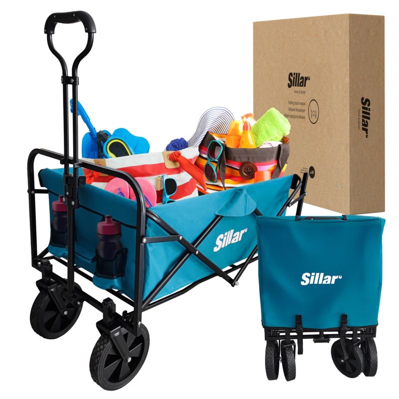 Wózek turystyczny, Sillar, do 80kg, 100L, składany, z wodoodporną tkaniną, uchwytami na napoje, uchwyt antypoślizgowy, 93x54x99 cm