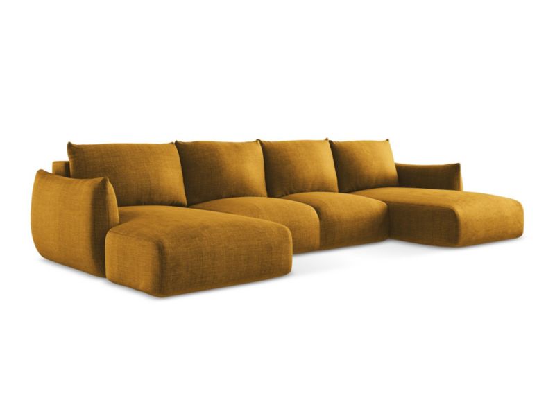 Sofa panoramiczna z funkcją spania LaMiaSofa SAVONA z tkaniny strukturalnej 317x162 cm musztardowy 1 szt.