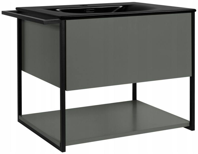 Szafka pod umywalkę Furnidea 60 cm wisząca lakierowana zielony półmat z czarną umywalką LOV 1 szt.