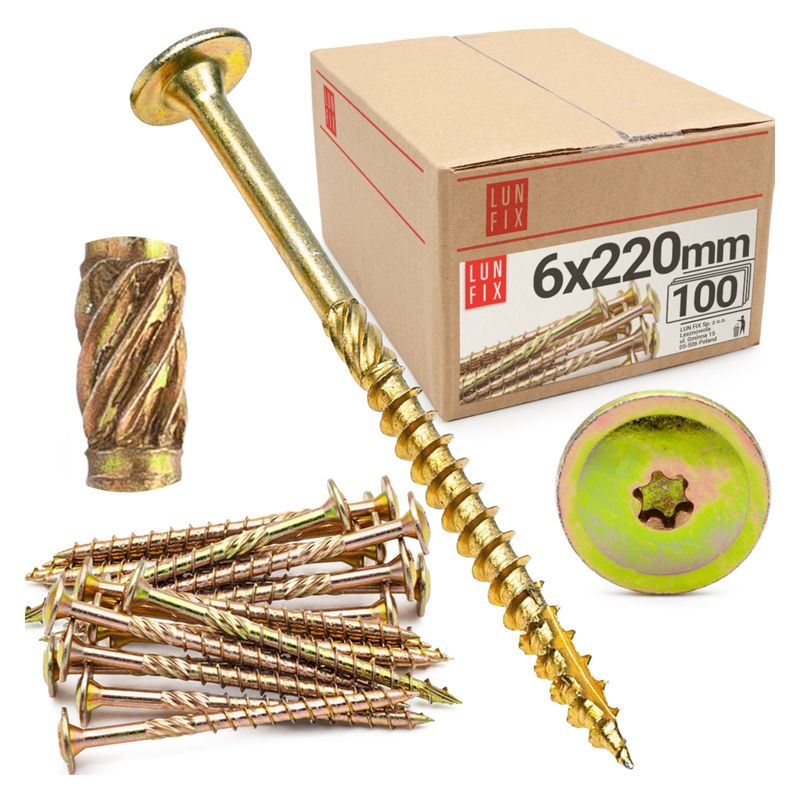 Wkręty ciesielskie Lun Fix z łbem talerzowym 6x220mm 100szt.