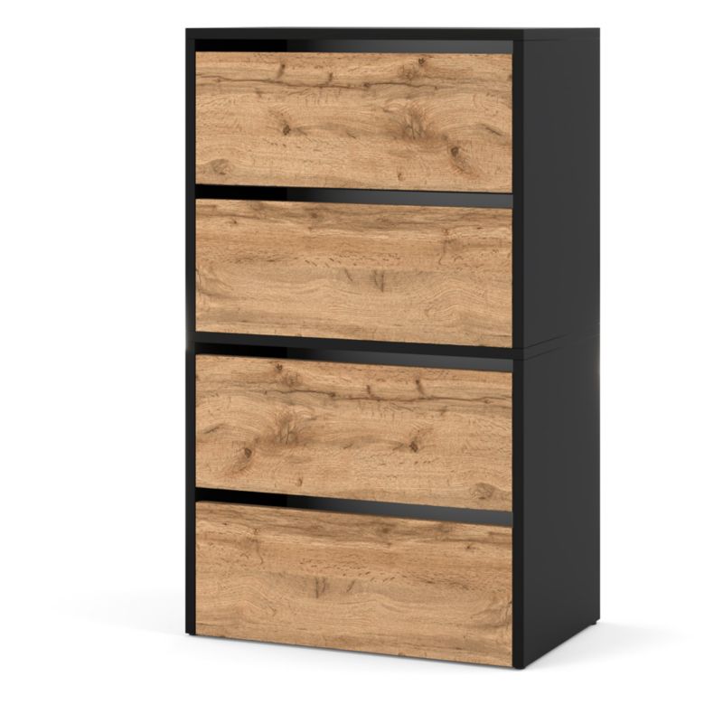 Szafka Na Buty Hurtownia-Mebli 4 Drzwi Zestaw szafki na buty Hugo 2 moduły 60cm Czarny Mat Dąb Wotan 60x36x100 cm 1szt.