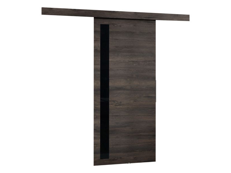 Drzwi przesuwne wewnętrzne MIRJAN 24 Malibu V 90 + samodomykacz jesion ciemny + czarny lacobel 1 kpl.