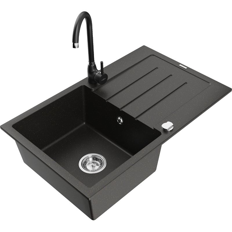 Zlewozmywak granitowy 1-komorowy Mexen Cesar z ociekaczem i baterią kuchenną Aster beżowy - 6514-69-73450-70-B 1 szt.