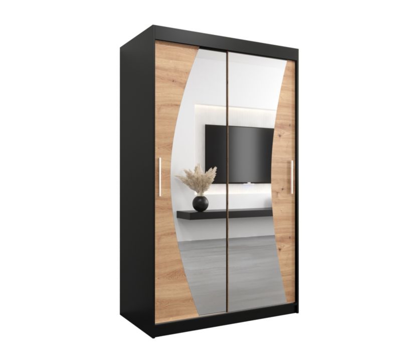 Szafa przesuwna Garderoba Abiks WAVE 120 czarny mat + dąb artisan 1 szt.