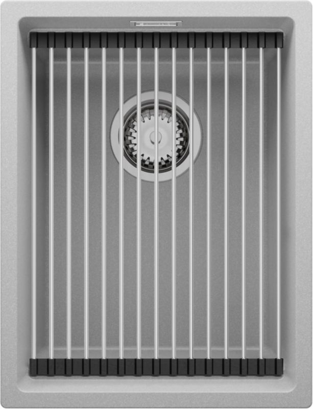 Zlewozmywak Praga Slim PRIMAGRAN Nablatowy 36x47cm do szafki od 40cm, Szary + Syfon + Zwijany ociekacz, S057, 1 szt.