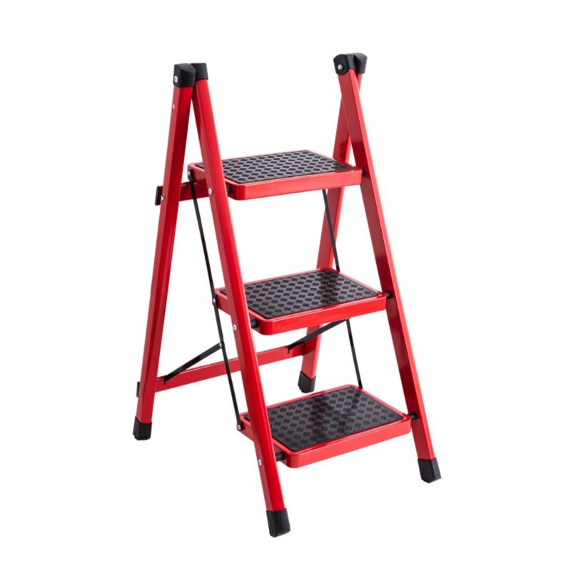 Drabina domowa 3-stopniowa Bauhus stalowa czerwona składana 1 szt.