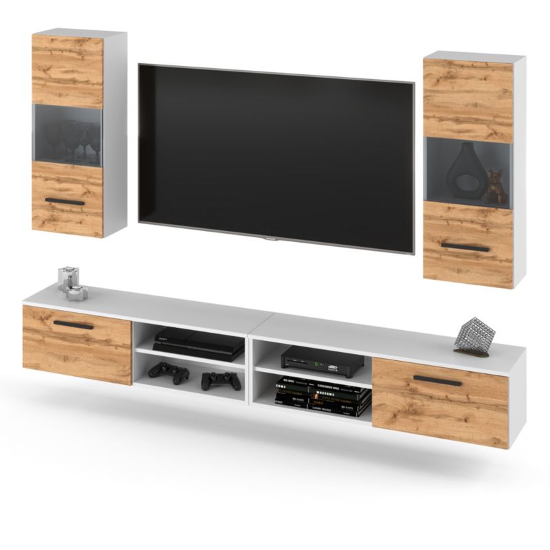 Meblościanka Hurtownia-Mebli 4 Drzwi Bandle 240cm Biały Mat Dąb Wotan 240x40x135 cm 1szt.