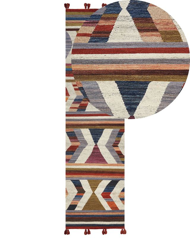 Dywan wełniany kilim 80 x 300 cm wielokolorowy Mrgashat 1 szt.