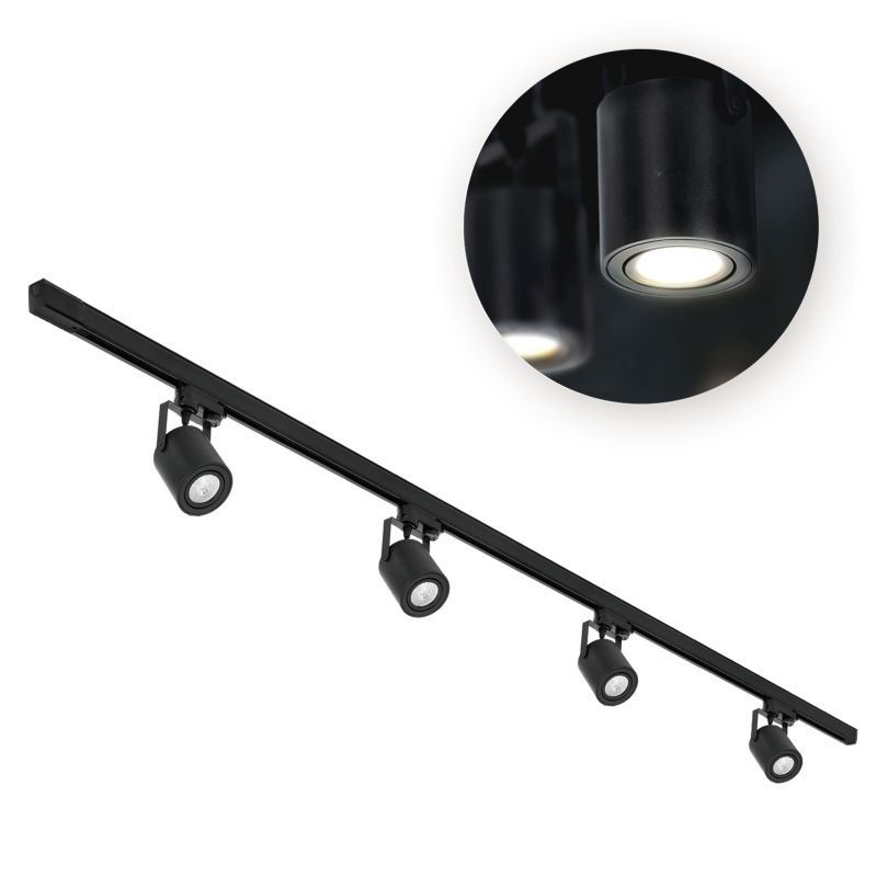 Zestaw szynoprzewód Kobi 3 fazowy czarny Szyna 2m+4x Reflektor GU10 1kpl.