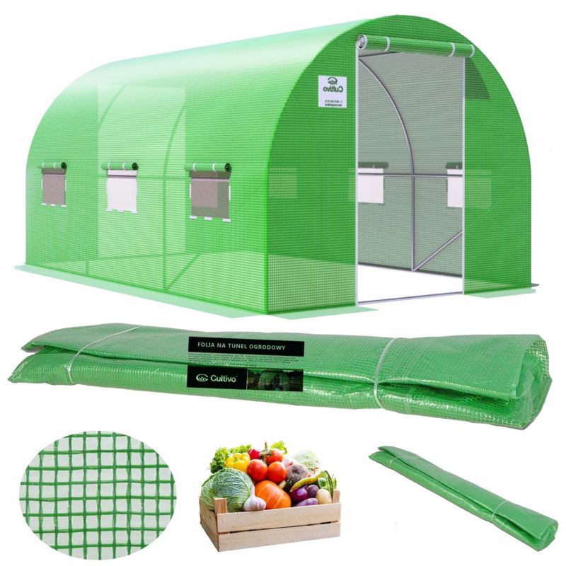 Folia Cultivo Poszycie Na Tunel Ogrodowy Szklarnia 3x4,5x2 Zielony Podwójne Drzwi Uv 1 szt