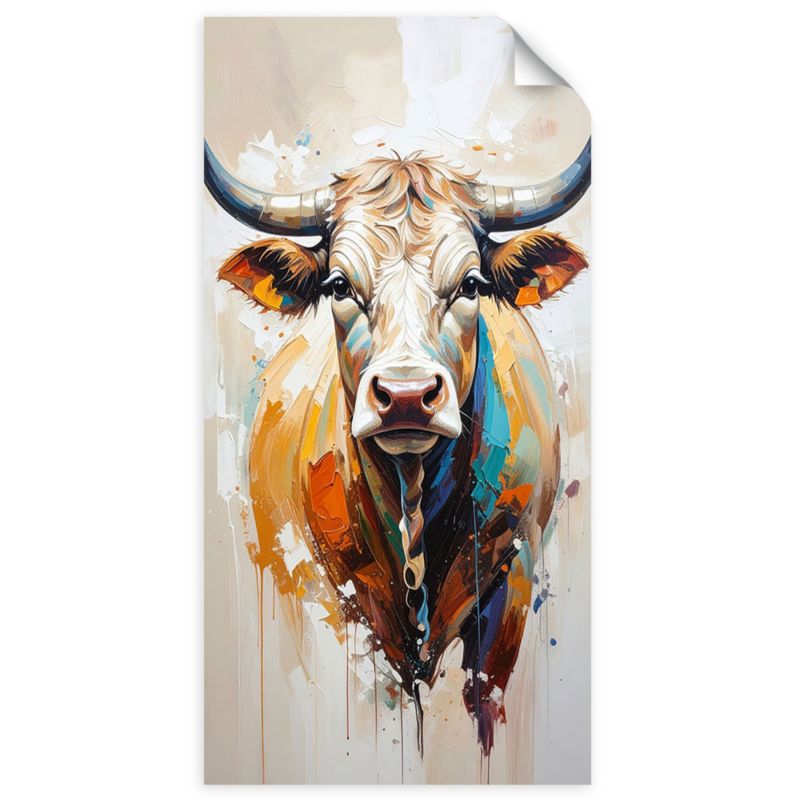 Plakaty samoprzylepne do salonu sypialni Feeby Kolorowa Krowa imitacja farby 50x100cm 1szt