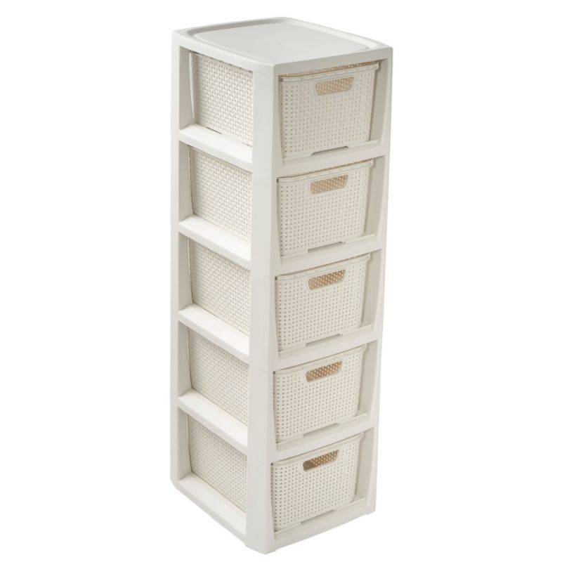 Regał EDANTI Stojak Łazienkowy Rattanowy Szafka Z Koszami 5 X 7L Biały 1 szt.