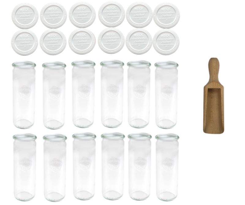 Słoiki MODO24 Weck 600 ml fi 60 cylinder plastikowe wieka miarka 12 kpl.