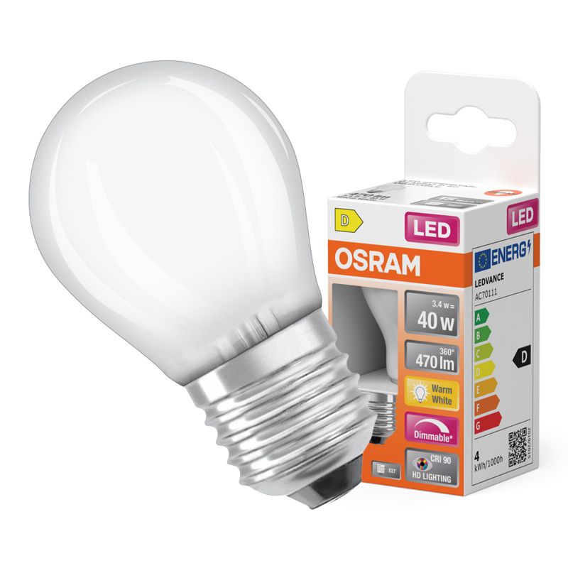 Żarówka LED Osram P45 Kulka E27 3.4W 470lm 2700K 300st Filament Ściemnialna 1 szt.