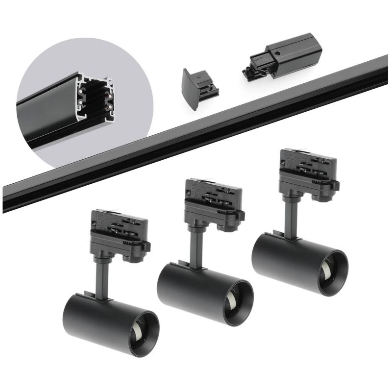 Oświetlenie szynowe 3 fazowe Kobi 2m + 3x oprawa GU10 czarne 1kpl.