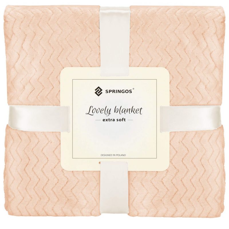 Narzuta na łóżko, pled Springos 200x220 cm tłoczony, dwustronny brzoskwiniowy 1 szt.