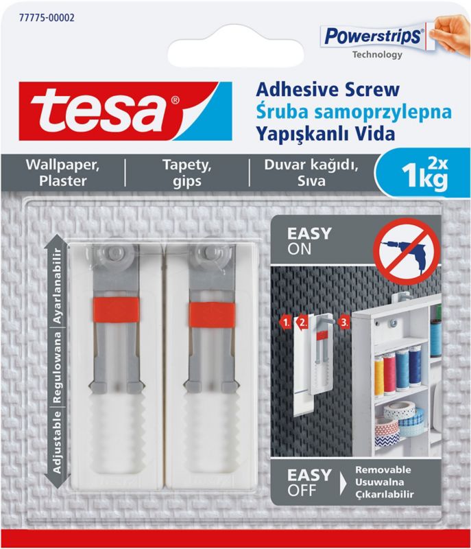 Śruby samoprzylepne Tesa regulowane do tapet udźwig 1 kg 2 szt.