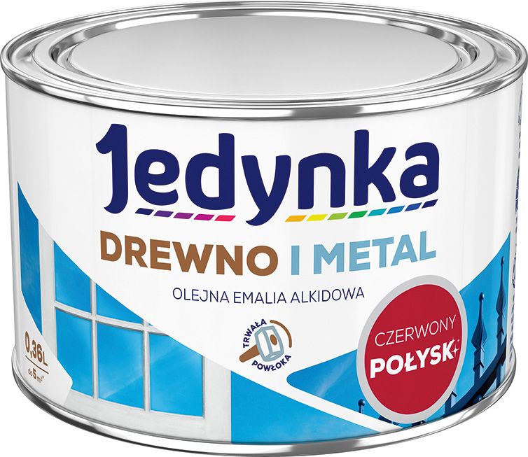 Emalia alkidowa Jedynka Drewno i Metal czerwony połysk 0,36 l
