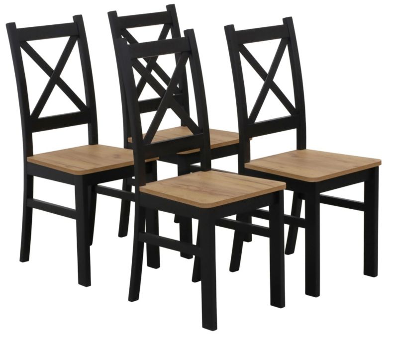Zestaw Bonni 4x Krzesło drewniane do jadalni Czarny/Dąb Craft 1 kpl.