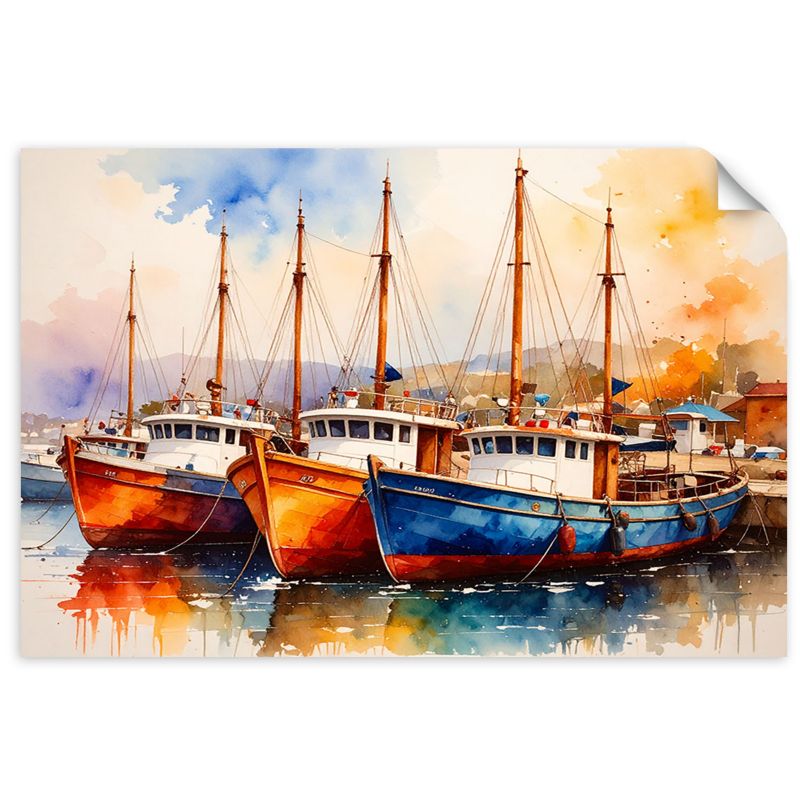 Naklejka na ścianę Feeby Kolorowe Łodzie Statki w porcie 130x90cm 1szt