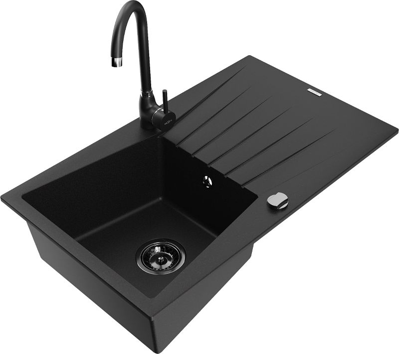 Zlewozmywak granitowy Mexen Diego 1-komorowy z baterią kuchenną Duo czarny - 6512-76-671701-57-G 1 szt.