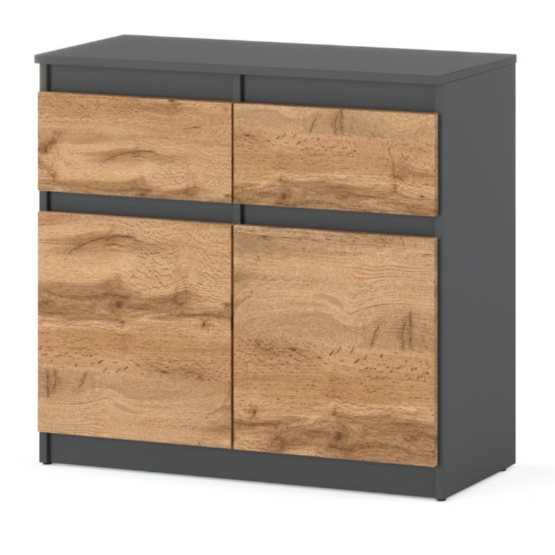 Komoda Hurtownia-Mebli Szuflady 2 Oleksa 2D2SZ 80cm Szary Mat Dąb Wotan 80x35x75 cm 1szt.
