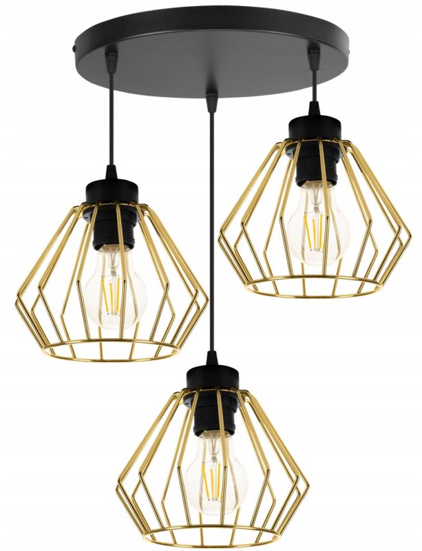 Lampa sufitowa wisząca Light Home LH Santos 3x E27 60W okrągła długa złoty 1szt.