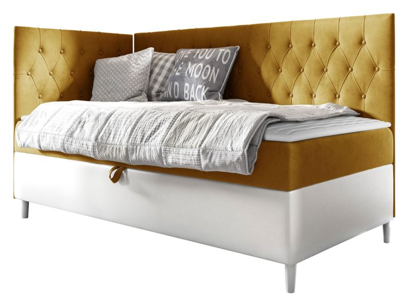 Łóżko kontynentalne MIRJAN 24 Filip Junior 3 100x200, Strona: Lewa biała ekoskóra/musztardowy 1 szt.