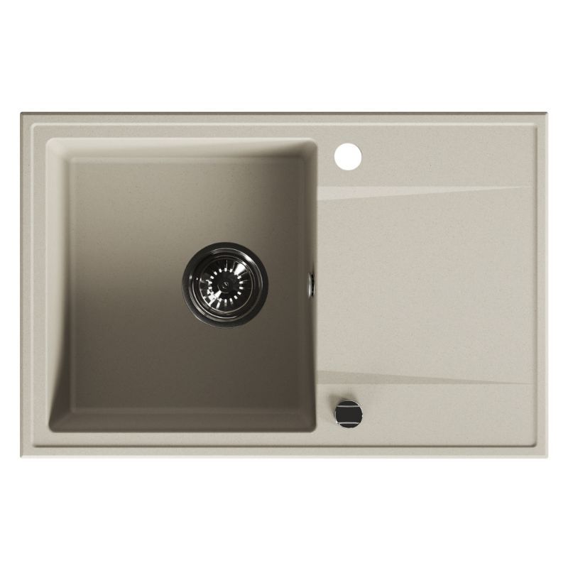 Zlewozmywak Granitowy, Kuchinox, Beżowy, Hunter, Jednokomorowy, 44x67cm, z ociekaczem, z syfonem, 1 szt.