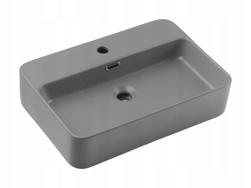Umywalka nablatowa TRUST 2 55 cm jasnoszary mat prostokątna ceramika 1 szt.