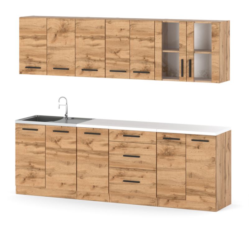 Zestaw Kuchenny Hurtownia-Mebli Z Blatem Kuchnia Remino 260cm Dąb Wotan Dąb Wotan 260x47x145 cm 1szt.