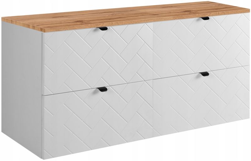 Szafka pod umywalkę Furnidea 120 cm biała wisząca z blatem dąb wotan frezowane szuflady Trend 1 szt.