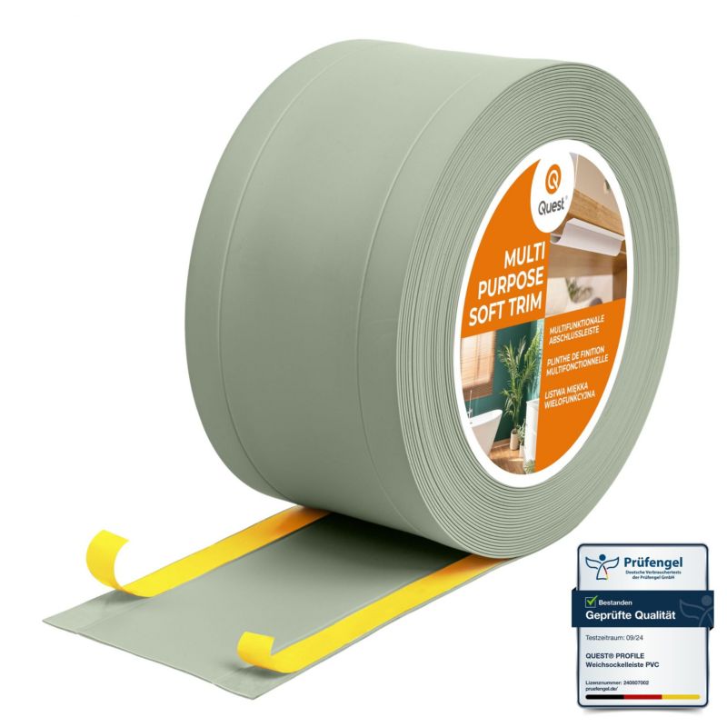 Listwa wykończeniowa W1 z PCV 6w1 75mm, QUEST samoprzylepna, maskująca elastyczna listwa podłogowa, ścienna, jasnozielony, 5m