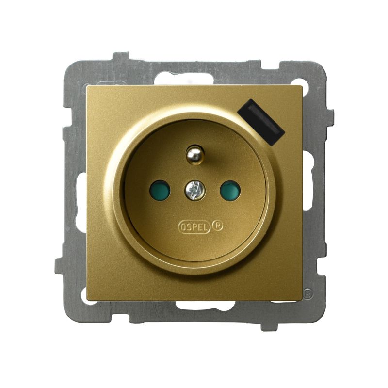 Gniazdo pojedyncze Ospel As z uziemieniem USB złote