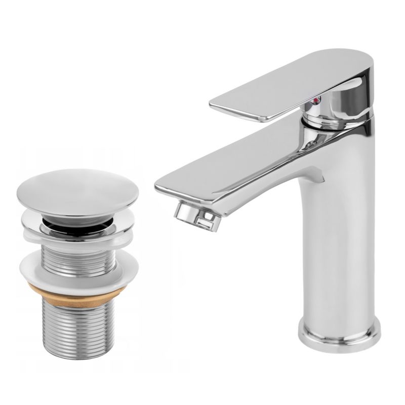 Bateria umywalkowa HARY24 - YOKA HOME w komplecie z automatycznym korkiem klik klak bez przelewu srebrny - 2 szt.