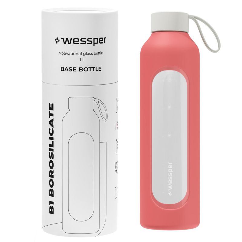 Etui silikonowe, Wessper, do butelki na wodę Wessper B1 BOROSILICATE 1L, ochronne, bez BPA, koralowy, 1szt