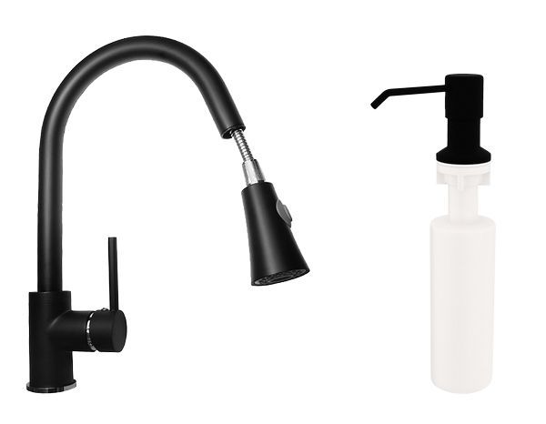 Bateria Kuchenna Stojąca Granitan Snake Czarna Dozownik Czarny 1 szt.