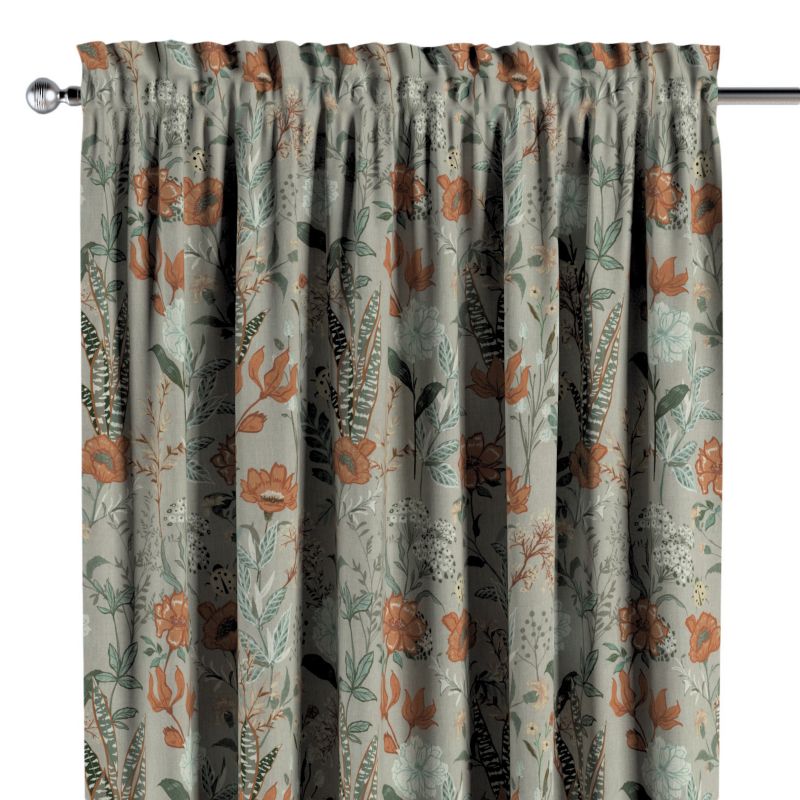 Zasłona na kanale z grzywką 1 szt. 130 x 260 cm Dekoria kolorowe kwiaty na szarym tle 1 szt.