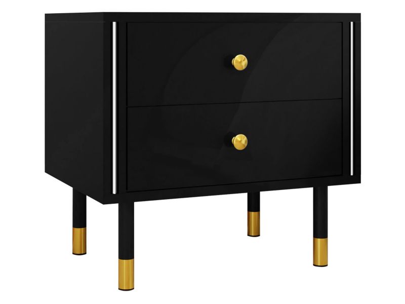 Stolik nocny z oświetleniem LED MIRJAN 24 Cristal 04 czarny + czarny połysk 1 szt.