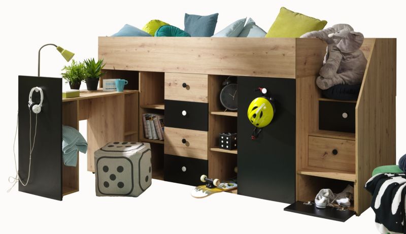 Łóżko piętrowe Antresola Abiks SMART 3 czarny prawe 1 szt.