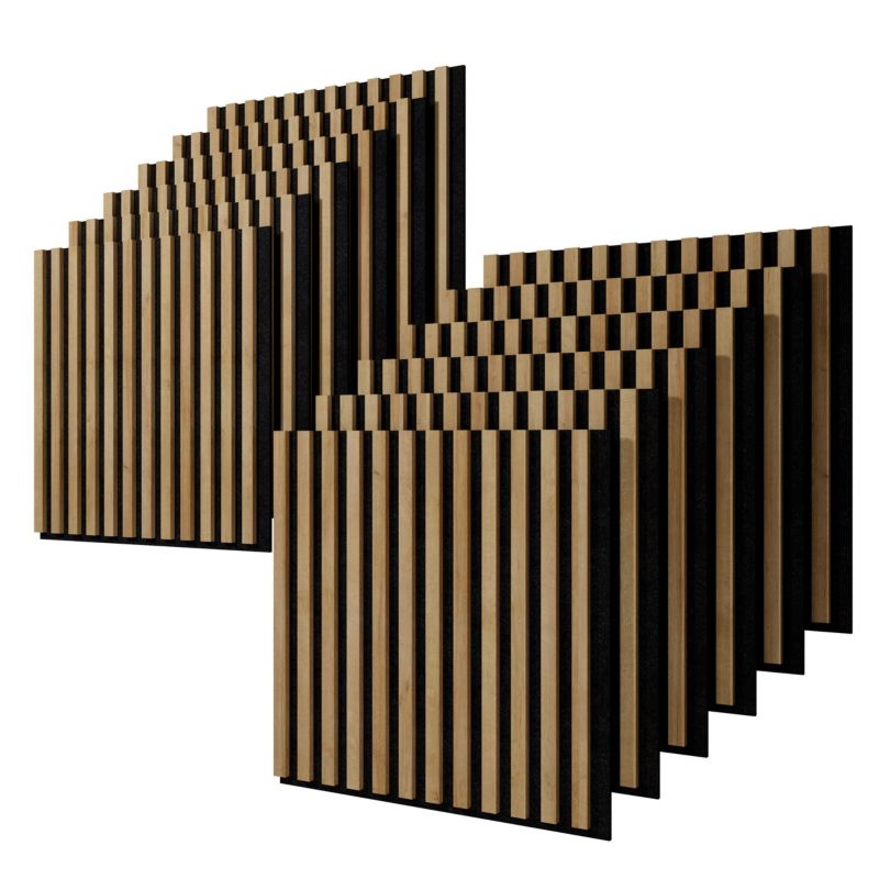 Lamele ścienne na czarnym filcu Stegu, dąb naturalny panele akustyczne 60x60,5cm zestaw 12 szt.