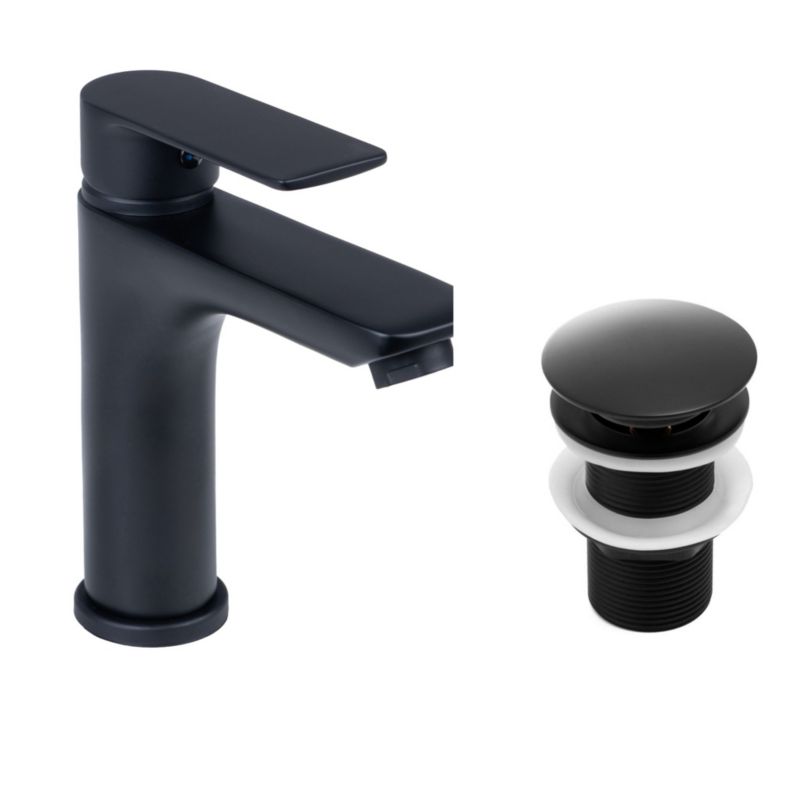 Zestaw baterii łazienkowych Yoka Home: bateria umywalkowa stojąca i automatyczny korek klik-klak bez przelewu czarny - 1 szt.