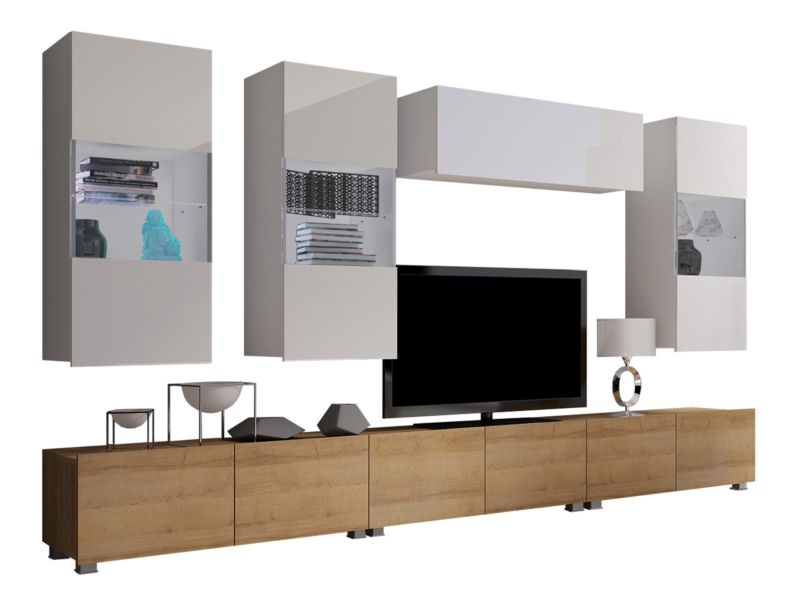 Meblościanka MIRJAN 24 Calabrini XI dąb złoty / biały + biały połysk 1 kpl.