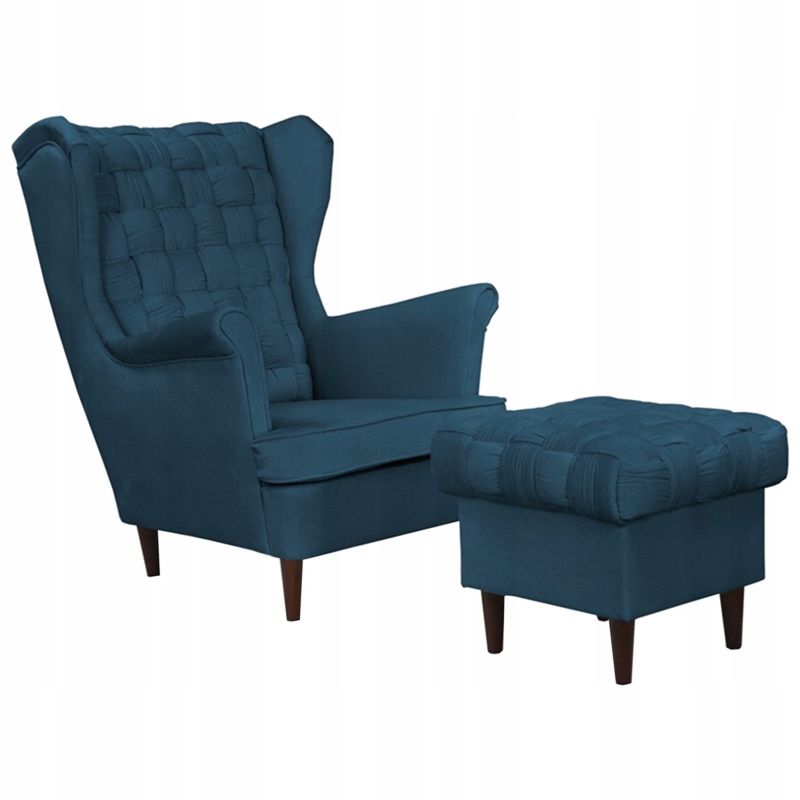 Fotel uszak do salonu z podnóżkiem Family Meble Carol granatowy 1szt