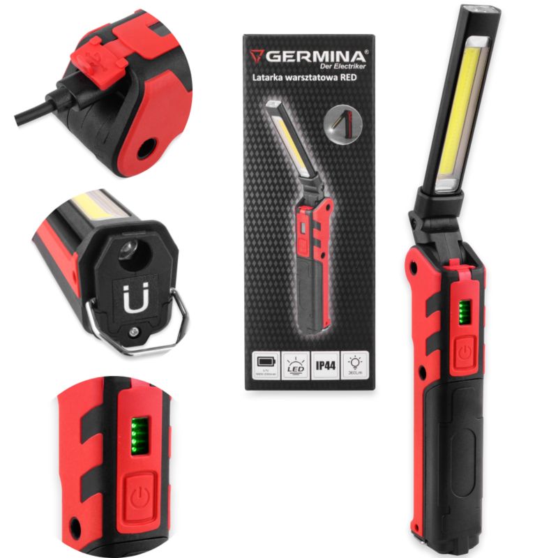 Latarka LED warsztatowa Germina 360lm ACCU powerbank + haczyk magnes IP44 1szt.