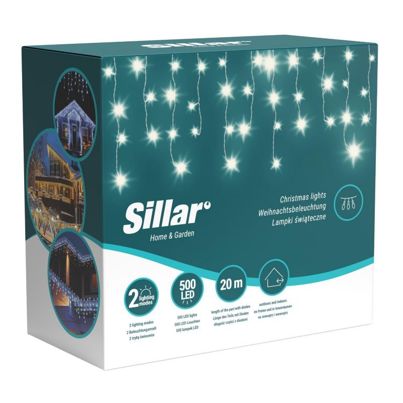 Kurtyna świetlna, Sillar, girlanda zewnętrzna, lampki świąteczne, sople, 500 LED, IP44, 22.5 m, ciepły biały, 1szt